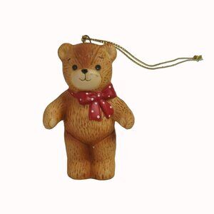 Vintage Enesco Lucy & MeTeddy Bear Christmas Ornament With Red Bow 1980